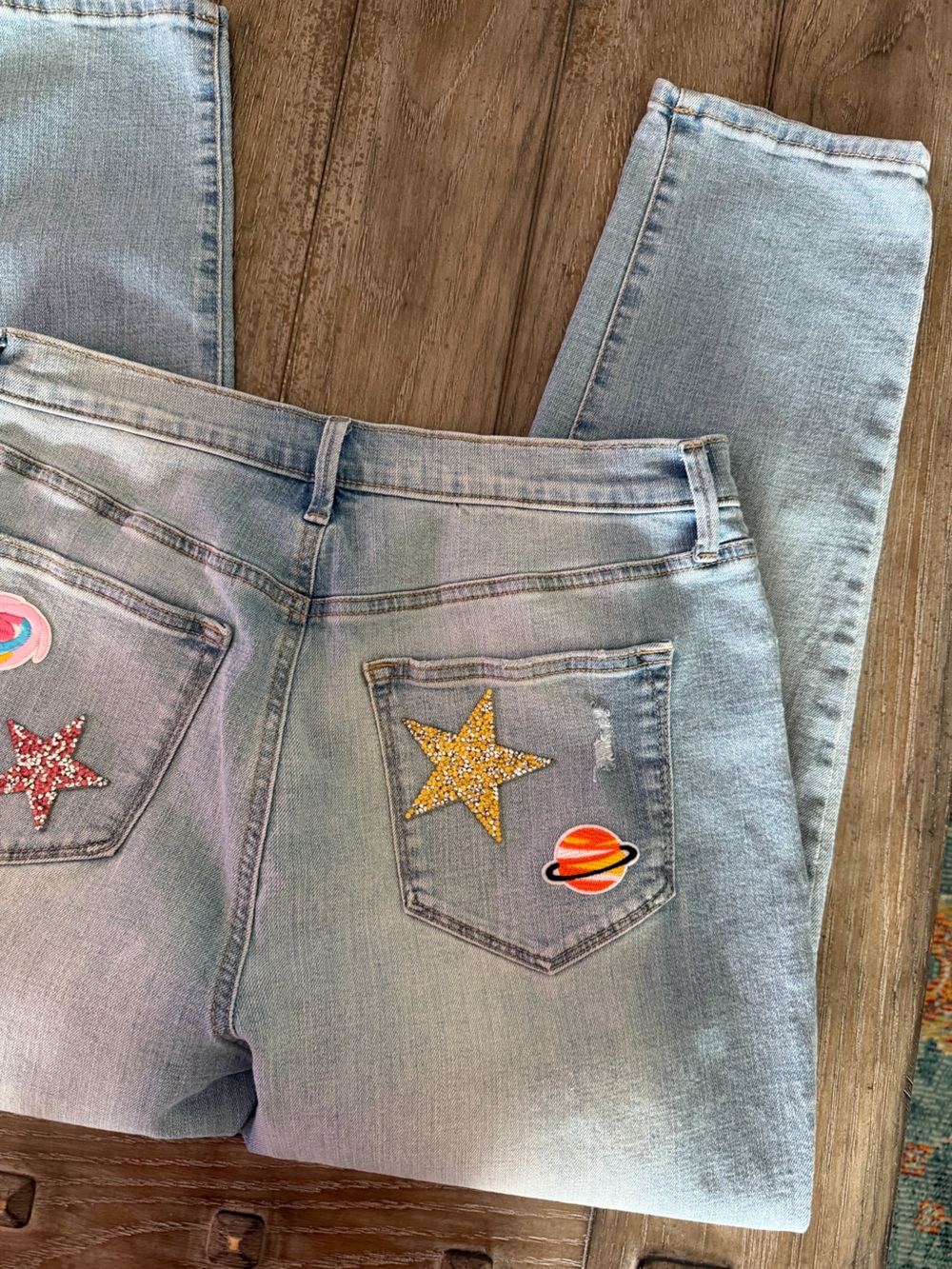 SONOMA Light Blue Women’s Boyfriend Jeans with Playful Patches - Picture 6 of 10